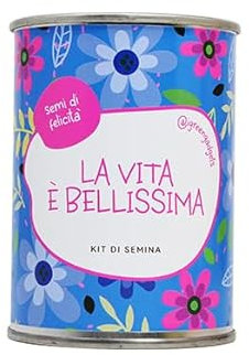 iGreen Fiori in Lattina Augurali - Kit Coltivazione Fiore da Regalare (La Vita è Bellissima) - Idea Regalo Ecosostenibile - 100% Made in Italy - Lattina in Alluminio con Semi di Fiori di Campo