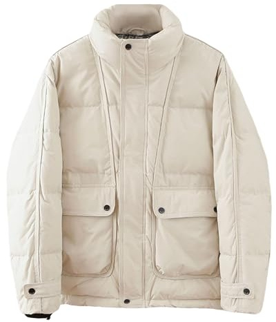 Herr lätt ståkrage dunjacka unisex vattenavvisande pufferjackor långärmad bubbla parkas kappa, Vitt, XL