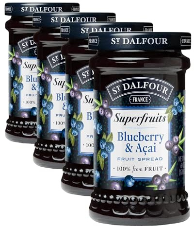 St Dalfour SUPERFRUITS ARÁNDANO & AÇAI | Fruta triturada | Mermelada natural 340gr | 100% fruta sin azúcares añadidos (Paquete de 4)