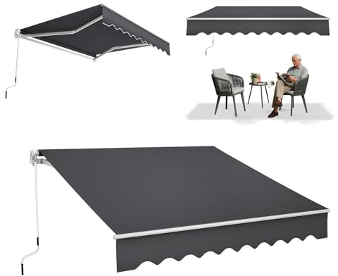 ACXIN Toldo de aluminio de 2,5 m x 2 m, protección solar, brazo articulado, toldo para balcón, toldo de protección UV, fácil manejo con manivela, toldo para terraza, color gris oscuro