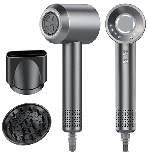 Asciugacapelli, 160.000 Giri/min Phon Capelli Professionale con 500 Milioni Ioni Negativi, 3 Velocità & 4 Temperature, Basso Rumore, Diffusore Magnetico e Ugello Inclusi