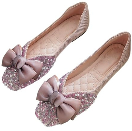 Bailarinas de Mujer con Lazo de pedrería: cómodas Bailarinas sin Cordones con Punta Cuadrada, Elegantes Zapatos de Vestir para Bodas, Fiestas y Uso Diario.,Rosado,42 EU