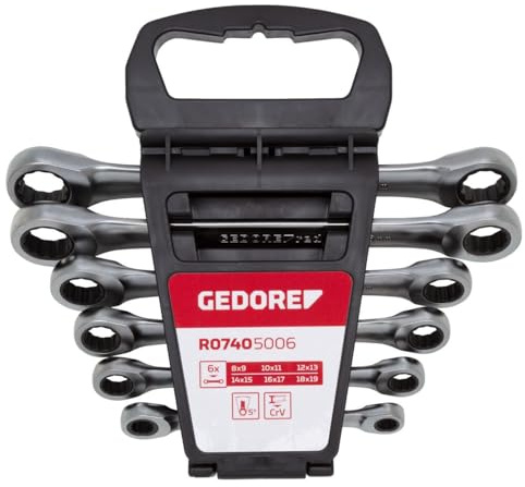 GEDORE double ring ratchet set straight shape, metric, 6-piece