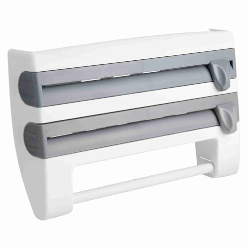 Porte-Film de Cuisine Distributeur Papier Aluminium et Film Support dvidoir Rouleaux Porte-Rouleau de Cuisine Dérouleur Mural Cuisine Porte Aluminium et Film Alimentaire, avec Fonction de