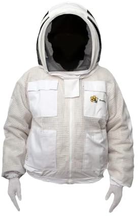 FVJG Veste de protection apicole unisexe 3 couches ultra ventilée pour apiculture, voile d'escrime, veste de style astronaute uniquement avec gants gratuits, blanc, taille L