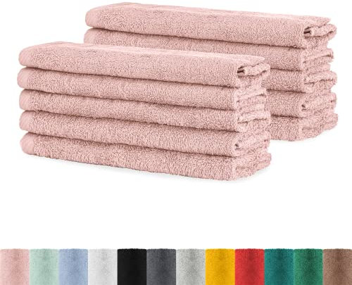 BaSaTex - Handtuch Set für Gäste 10er Pack - Frottee-Handtücher mit Aufhängeschlaufe aus weicher Baumwolle in 30x50cm - Waschtücher für Gäste Öko-Tex Standard 100 Zertifiziert - Altrosa