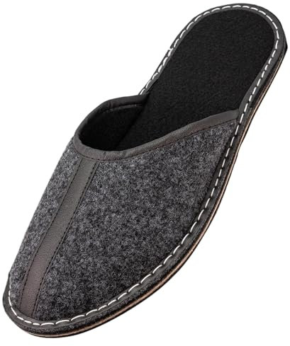 APREGGIO Herren Filz-Hausschuhe – Handgefertigte Pantoffeln, Bequem, Schwarz, Größe 43