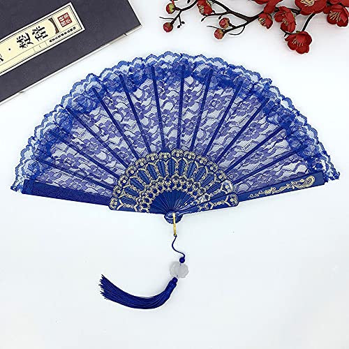 Handfächer Spitze,Fächer Hochzeit,Vintage FaltbHandfächer Spanische Viktorianischen Faltfächer für Abkühlung im Sommer,Hochzeiten,Geburttag,Party,Halloween Karneval,Fasching,Tanzen Hand Fan,Blau