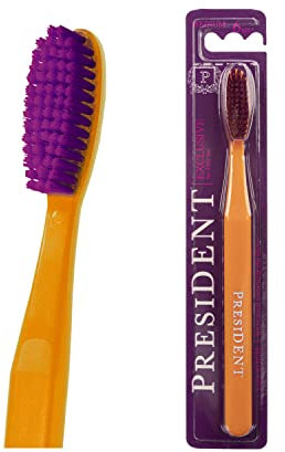 President esclusivo spazzolino medio – pulisce e rimuove placca, tartaro e macchie per prevenire le cavità – 6 ml (arancione/viola)