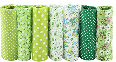 7 Stück Baumwollstoffe 50 X 50 Cm, Patchworkstoffe, DIY Patchwork, Quadratische Patchworkstoffe aus Baumwolle, Kissenhüllen, Kleidung und Nähen(Grün)
