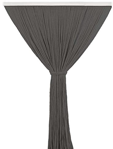 IlGruppone Tenda Antimosche per Porta Finestra a Pannello con Telaio in PVC, in più Colori, Moschiera con Corde a Pallini per Esterno Interno Fili a Caduta - Grigio - 100 x 220