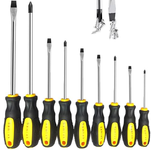 9-Piece Screwdriver Set, 5 Flat Head & 5 Phillips Magnetic Screwdrivers | Heavy Duty Chrome Vanadium Steel, Non-Slip Grip, Screwdriver Kit for DIY & Home Repair