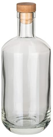 gouveo Decanter Pacho 700 ml con Manico in Legno – Bottiglia Vuota da Whisky da 0,7 l con Tappo in Sughero – Caraffa in Vetro con Corpo della Bottiglia