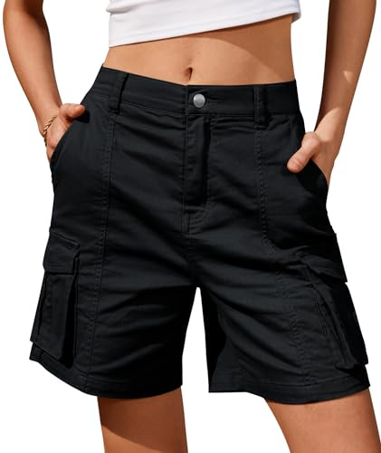IVIR Bermuda Shorts for Women Cargo Shorts 7 Inch Inseam Knee Length Y2K Summer Casual Daily Outdoor Black Large