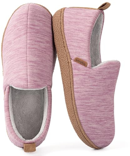 LongBay Women's Memory Foam Slippers Cozy Brushed Jersey Breathable House Shoes for Indoor Outdoor Purple, 5-6