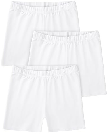 Somaibo 3 Pack Girls Bike Shorts Kids Cartwheel Basic Cotton Under Dress Biker Shorts for Running Dance 7-8 Years White