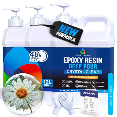CRAFT RESIN 12L Epoxiharts För Djupgjutning – Tjockt Lager Upp Till 8 Cm I En Enda Gjutning – bubbelfri, självnivellerande, livsmedelssäker, värme- och UV-resistent