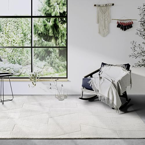 Villeroy & Boch Wollteppich Ursule - Natur Wohnzimmerteppich - Handgewebt & Natürlich - Boho Teppich Wolle für Wohnzimmer, Schlafzimmer, Esszimmer, Flur, Küche – Creme, 160x230 cm