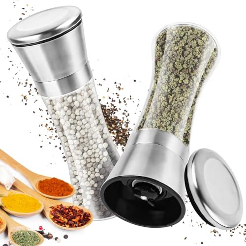 Macinasale e pepe, set di 2 macinaspezie con meccanismo in ceramica regolabile, macinasale, macinapepe, sale e pepe, macinasale, macinino per sale, pepe e pepe (lungo)
