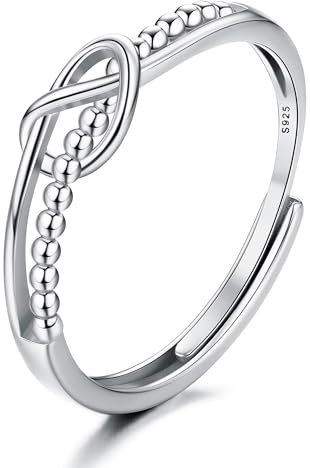 JeweBella Ringe Frauen Silber 925, Ring Silber 925 Damen, Verstellbare Liebesknoten Silber Verlobungsring, 925 Sterling Silber Finger Ring Damen Versprechen Ringe Schmuckgeschenke Silber/Gold/Roségold