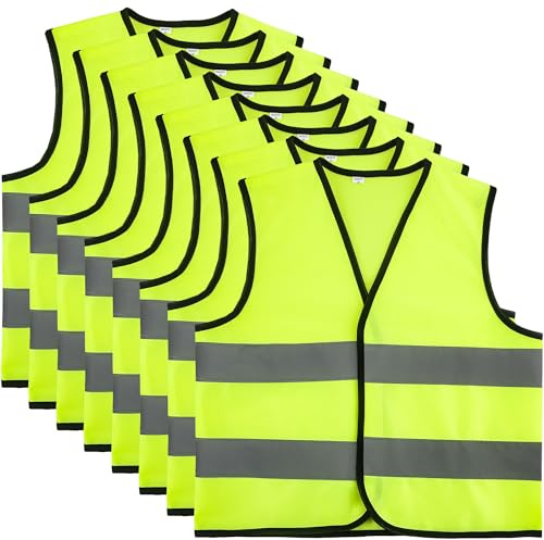 8 Pack Kids Hi Vis Vests Child Safety Vest with Reflective Strips Children High Visibility Reflective Vest for Boys Girls Outdoor Activities (L, 10-12 years(130-140 cm))
