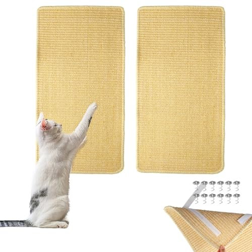 2 Stück Kratzmatte Selbstklebend - Sisal Teppich Katzen Selbstklebend, 60x30cm Kratzteppich Selbstklebend Wand & Boden, Robust Kratzteppich, Kratzschutz Möbel, Langlebig & Natürlich (Gelb
