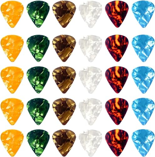 30Pcs Guitar Picks Plectrums Guitar Accessories Celluloid Guitar Picks 0.5 0.75 1.0 mm Thin Variety Colorful Love Heart Natural Feel, Warm Tone for Electric Guitar Bass Acoustic Guitar
