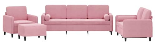 vidaXL Soffgrupp med dynor 4 delar rosa sammet, soffgrupp, vardagsrumssoffa, sammetssoffa, soffgrupper, vardagsrumssoffor, sammetssoffor, soffa sammet