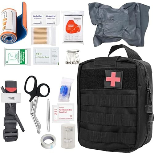 Första hjälpen-set, 46 stycken första hjälpen trauma set, första aid kit military, medicinsk taktisk väska, nödfall traumautrustning för, jakt, vandring, hem, utomhuscamping, bil och äventyr
