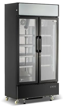 Ristoattrezzature Frigo Vetrina Bibite 2 Ante 600 lt - Nera - 0/+10°C - LED e Serratura - 100x59x197h cm