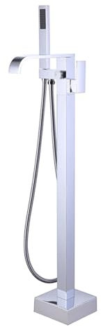 FYZLOIPU Mitigeur De Baignoire sur Pied avec Douchette, Chromé, 2 Fonctions, en Laiton, Rotation À 360°, Mitigeur De Baignoire sur Pied, Chromé,