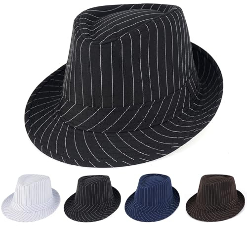 Initlove Mens Fedora Hat Short Brimmed Trilby Hat Stripe Black