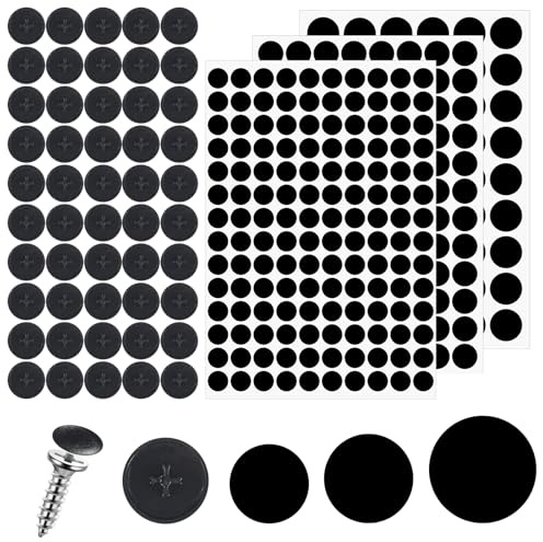 Ouligay Lot de 290 cache-vis autocollants noirs 12/15/21 mm + 50 capuchons ronds pour vis - Trou de vis autocollant pour bureaux, armoires murales, meubles