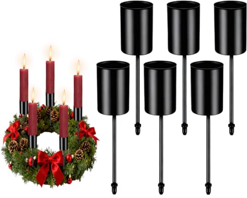 Stavljushållare, 6 stycken adventskrans, ljushållare med lock och pincett för stavljus, juldekorationer, adventskransar och bordsdekorationer (svart)