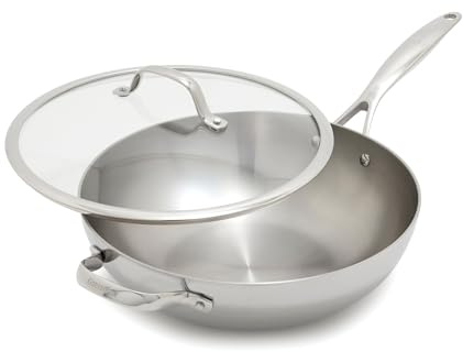 GreenPan Valencia Tri-Ply Stainless Steel 12 Wok Pan with Lid, Induction Ready Skillet, Mirror Finish, Dishwasher Safe & Oven/Broiler Safe to 600F, Compatible with All Cooktops, Silver