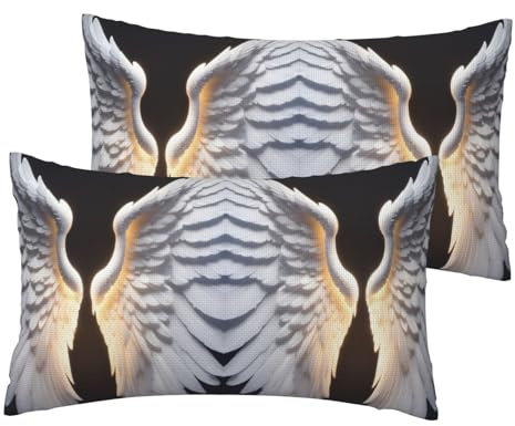 Angel Wing Print Pillow Case 30x50cm, Set Of 2, Linen Throw Cushion Covers, Decorative Throw Pillow Covers