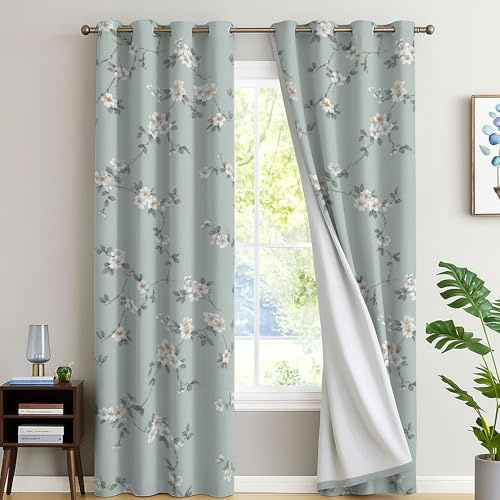 EverSoft Bedding Floral Blackout Curtains 2 Panels - 90 x 90 - Floor Length Thermal Insulated & Soundproof Printed Flower Design Grommet Curtains for Living Room