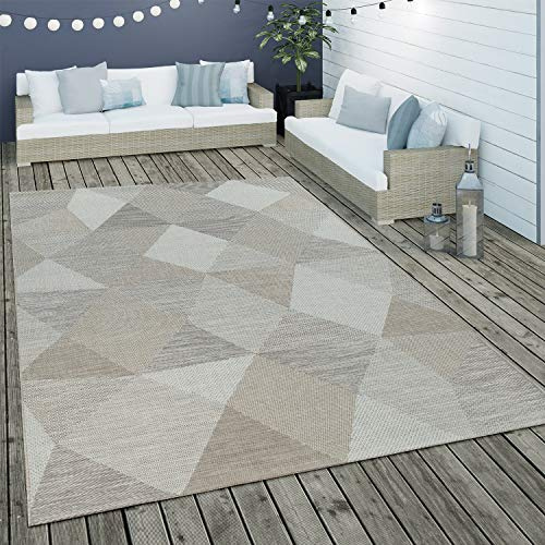Paco Home Tappeto per interni ed esterni in tessuto piatto con motivo a rombi con motivo geometrico beige, Dimensione:120x170 cm