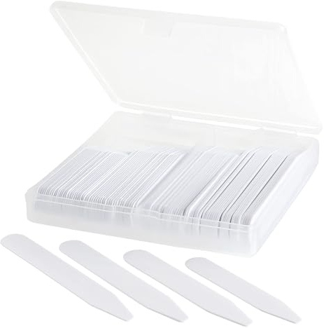 100 Plastic Collar Stays For Men Dress Shirt in Plastic Box (25-2, 25-2.2, 25-2.5, 25-2.7)