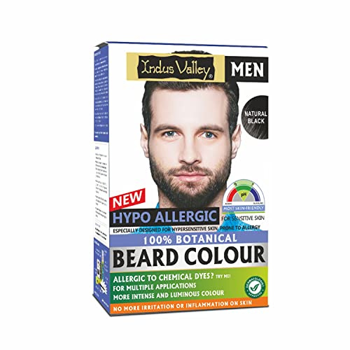 Indus Valley 100% botanical Hypo Allergic Beard Color for Men, Men's Natural Beard Hair Coloring Kit, Amonia & PPD Free Made up of 8 Organic Ingredients, Vegan Free (100g+ 15ml)(Black)