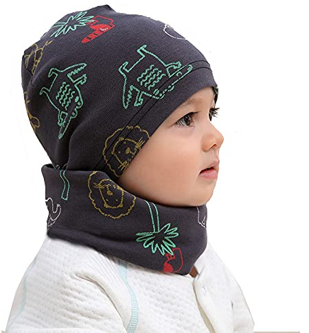 Uniyoung Ensemble bonnet et écharpe en coton pour bébé garçon - Bonnet et col - Chaud - Pour le printemps, l'automne et l'hiver, Lions., 3-6 ans