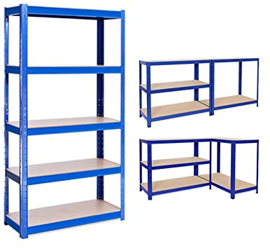 Heavy Duty 5 Tier Boltless Metal Shelving Unit Greenhouse Garage Shed Home Office Storage Racking Shelves, Adjustable - Can be split into 2 smaller Shelf Units | 180x90x40cm, Blue