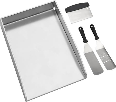 WELL GRILL Plancha de acero inoxidable para Napoleon LE/LEX/Prestige & Rösle Videro & Weber Gasgrill Accesorios, BBQ Grillplatte y Spachtel Schaber set 45x34 cm