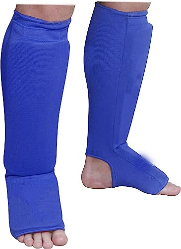 Muay Thai MMA Kickboxing shin Guards, Elite Sports Instep Guard Sparring Protective Leg shin Kick Pads for Kids & Adults (M, Blue)