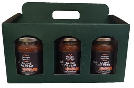 COFFRET CADEAU GOURMET TAJINES VEAU ABRICOTS (3 Bocaux de 360 grammes par Coffret)