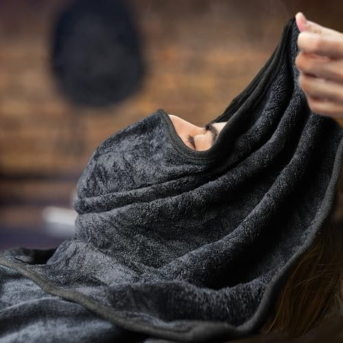 Fushay Premium-Mikrofaser-Handtücher, 5 Stück, ideal für Kosmetiker, Friseure, Salons, extra dick, hohe Saugfähigkeit, professionelle Qualität (komplett schwarz)