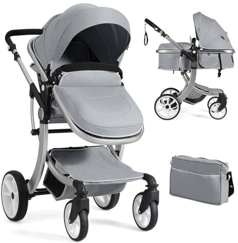 DREAMADE 2 in 1 Kinderwagen, Klappbar Buggy mit verstellbarem Sitz & Griff & abnehmbarem Verdeck, Reisebuggy mit Tragetasche für Baby 0-36 Monate, bis 15kg (Grau)
