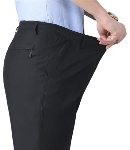 MAOAEAD Pantalones de vestir para hombre con cintura elástica, pantalones de verano cómodos y casuales para el trabajo, negro clásico, pantalones de cintura alta elásticos (negro gris, 4XL (36-38W))