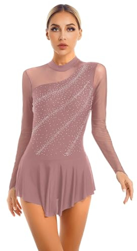 Hedmy Balettdräkt för kvinnor, konståkningsklänning, glitter, gymnastikdräkt, jersey, gymnastikdräkt, mesh, lappteknik, leotard med tutu