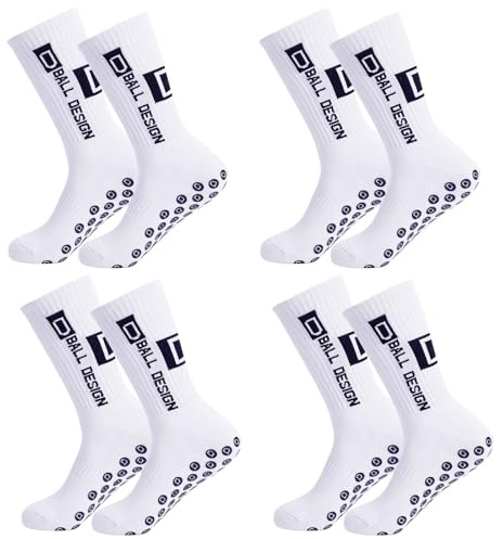 Risipu 4 pares de calcetines deportivos antideslizantes, transpirables, antideslizantes, calcetines de fútbol para hombre y mujer, calcetine de fútbol, baloncesto, maratón, correr (4 Blanco)